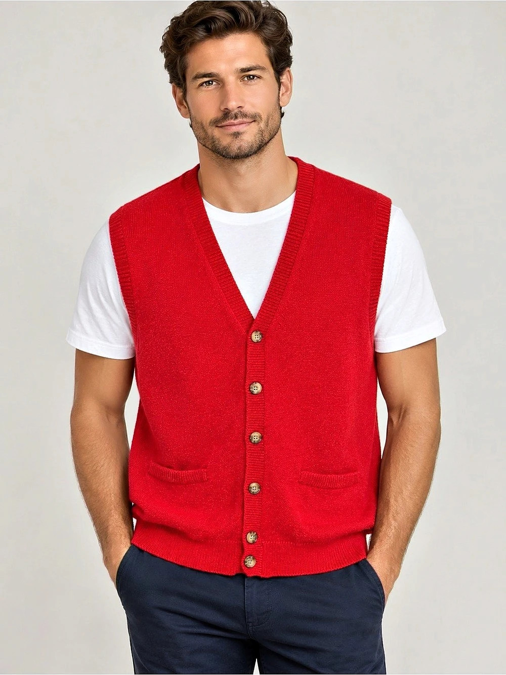 Pendleton Button-Front Knit cotton and cashmere blend Sweater Vest Men's Red XL